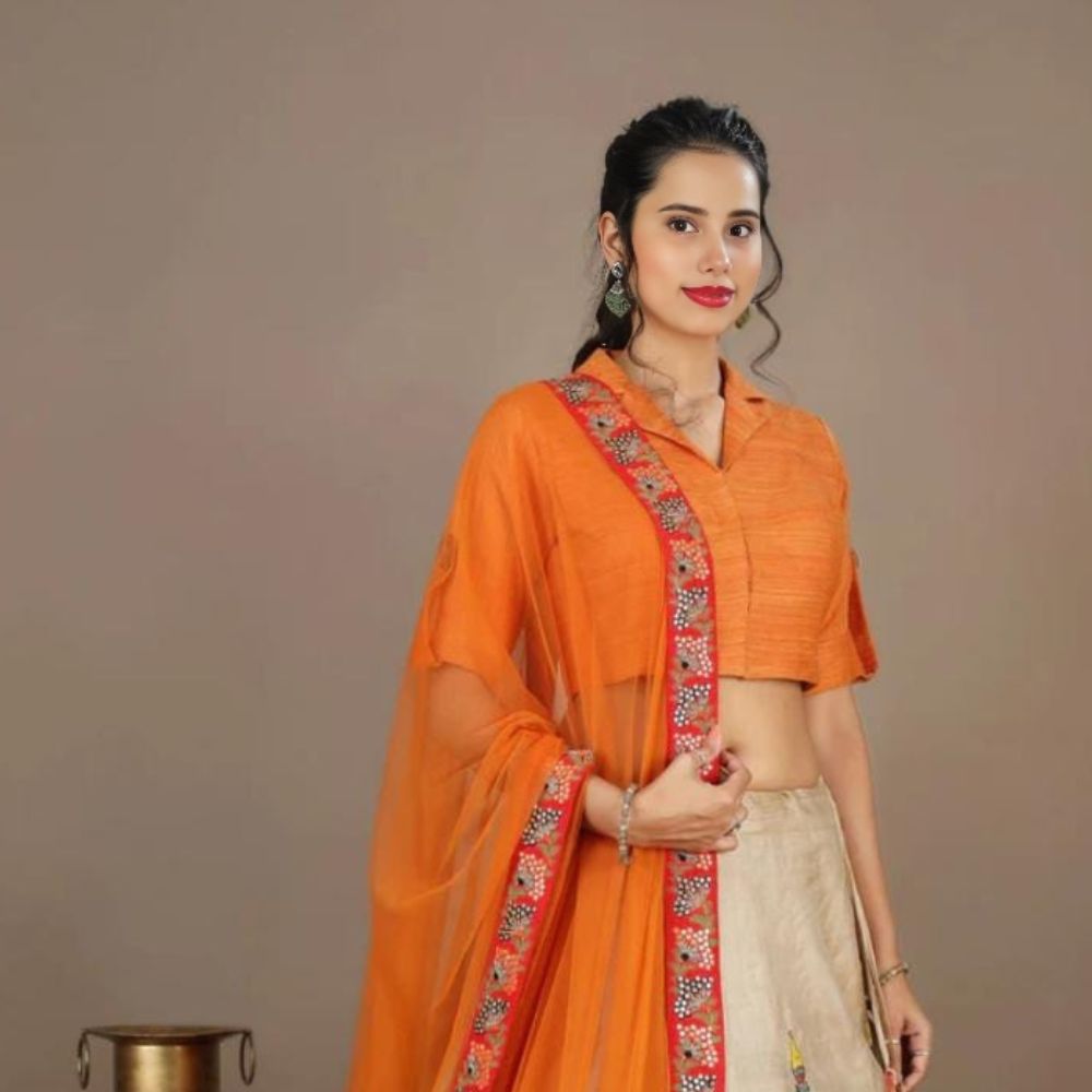 Tussar Saree with Madhubani Bride, Doli, and Kaahar Painting